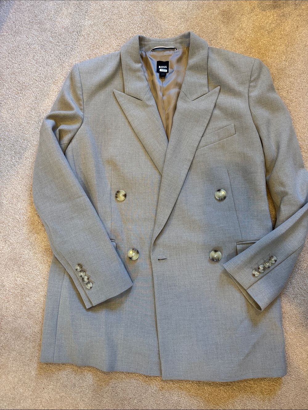 BOSS Double-Breasted Light Gray Blazer